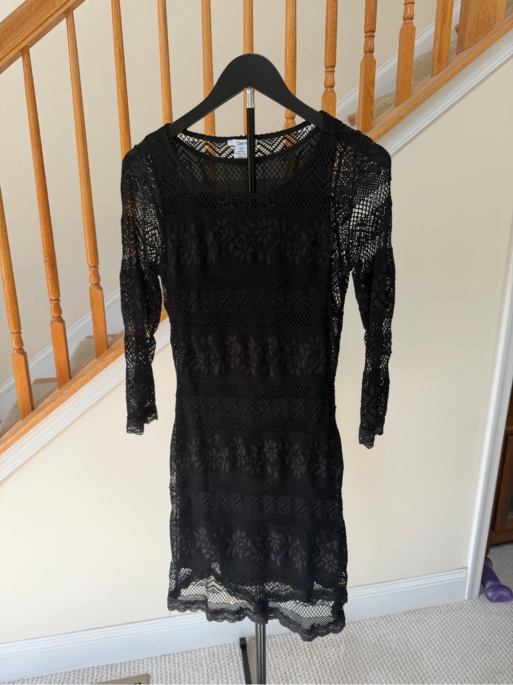 Bar III Black Floral Lace Long Sleeve Dress